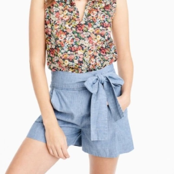 J Crew Tie Waist Chambray Shorts Size 4 - Picture 1 of 7